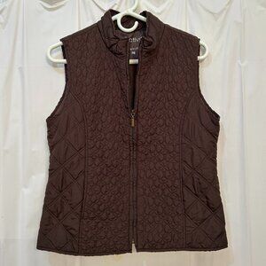 Relativity Vest Quilted Brown Sleeveless Pockets Full Zip Women's Size PM